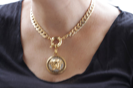 BIG COIN NECKLACE, Evening Chunky Necklace, Black Gold Medal Necklace, Ethnic Coin Choker, Medallion Big Pendant, Statement Formal Necklace