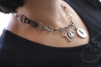 COIN KEY NECKLACE, Silver Coin Chunky Necklace,Boho Luck Necklace, Statement Child Charms necklace, Crystals beads Necklace, Mother Day Gift