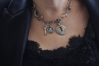 COIN KEY NECKLACE, Silver Coin Chunky Necklace,Boho Luck Necklace, Statement Child Charms necklace, Crystals beads Necklace, Mother Day Gift