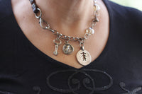 COIN KEY NECKLACE, Silver Coin Chunky Necklace,Boho Luck Necklace, Statement Child Charms necklace, Crystals beads Necklace, Mother Day Gift