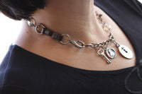 COIN KEY NECKLACE, Silver Coin Chunky Necklace,Boho Luck Necklace, Statement Child Charms necklace, Crystals beads Necklace, Mother Day Gift