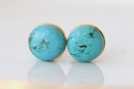 Turquoise stud earrings, Clip On Or Pierced stud earrings, Blue Turquoise jewelry, December birthstone,Circle Minimalist Gemstone earrings