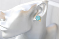 Turquoise stud earrings, Clip On Or Pierced stud earrings, Blue Turquoise jewelry, December birthstone,Circle Minimalist Gemstone earrings
