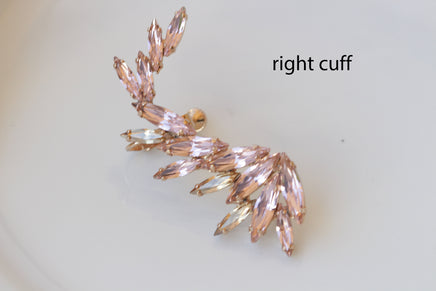 BLUSH CLIMBING EARRINGS, Ear Climber Earring, Ear Crawler Earrings, Light Pink Crystal Jewelry, Bridal Earrings, Morganite Crystal Earrings