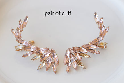 BLUSH CLIMBING EARRINGS, Ear Climber Earring, Ear Crawler Earrings, Light Pink Crystal Jewelry, Bridal Earrings, Morganite Crystal Earrings