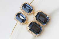 NAVY BLUE EARRINGS, Dark Blue Wedding Earrings, Long Blue Earrings, Blue Gold Crystal Earrings, Art Deco Earrings, Vintage Bride Chandeliers