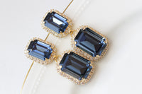 NAVY BLUE EARRINGS, Dark Blue Wedding Earrings, Long Blue Earrings, Blue Gold Crystal Earrings, Art Deco Earrings, Vintage Bride Chandeliers