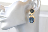 NAVY BLUE EARRINGS, Dark Blue Wedding Earrings, Long Blue Earrings, Blue Gold Crystal Earrings, Art Deco Earrings, Vintage Bride Chandeliers