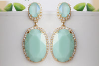MINT GREEN EARRINGS, Evening Earrings, Chandelier Statement Earrings, Light Green Formal Earrings For The Bride, Oversized  Earring Gift