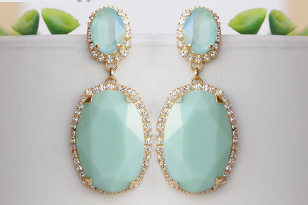 MINT GREEN EARRINGS, Evening Earrings, Chandelier Statement Earrings, Light Green Formal Earrings For The Bride, Oversized  Earring Gift