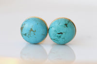 Turquoise stud earrings, Clip On Or Pierced stud earrings, Blue Turquoise jewelry, December birthstone,Circle Minimalist Gemstone earrings