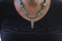 AGATE NECKLACE, Beaded Agate And Blue Turquoise Necklace, Gift For Her, 2 necklaces Set, Feather Pendant Necklace, Layered Gemstone Necklace