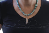AGATE NECKLACE, Beaded Agate And Blue Turquoise Necklace, Gift For Her, 2 necklaces Set, Feather Pendant Necklace, Layered Gemstone Necklace