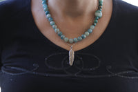 AGATE NECKLACE, Beaded Agate And Blue Turquoise Necklace, Gift For Her, 2 necklaces Set, Feather Pendant Necklace, Layered Gemstone Necklace