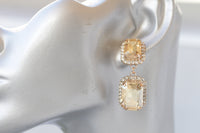 CHAMPAGNE EARRINGS, Gold Formal Wedding Earrings, Long Earrings, Rose Gold Topaz Earrings, Square Statement Earrings,Jewelry For Bridal gift