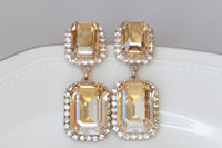 CHAMPAGNE EARRINGS, Gold Formal Wedding Earrings, Long Earrings, Rose Gold Topaz Earrings, Square Statement Earrings,Jewelry For Bridal gift