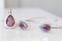 BURGUNDY NECKLACE Vintage Looking Jewelry Set, Bridesmaid Maroon Necklace, Bordeaux Bridal Necklace, Classic Necklace Earrings Bracelet Set