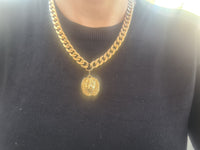 GOLD COIN NECKLACE, Unisex Chunky Necklace,Unique Gold Chunky Necklace, Lion Coin Necklace, Woman Big Pendant,Statement Gold Link Choker
