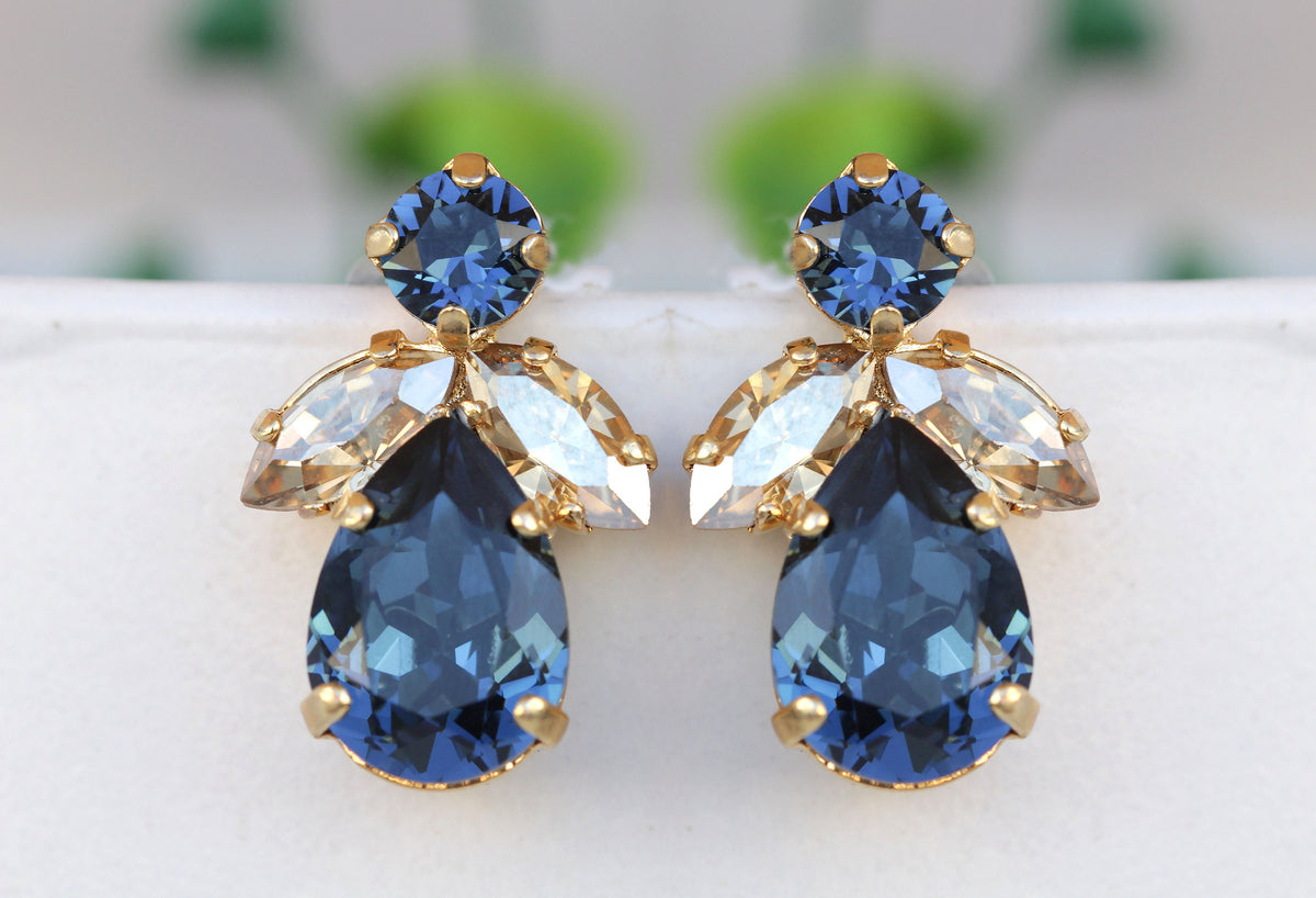 NAVY Blue Champagne EARRINGS rose gold
