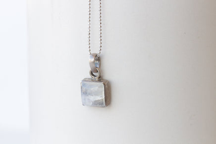 MOONSTONE SILVER STERLING 925 Necklace ,June Birthstone Necklace ,Square White Pendant, Rainbow Moonstone Necklace, Dainty Bridal Necklace