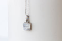 MOONSTONE SILVER STERLING 925 Necklace ,June Birthstone Necklace ,Square White Pendant, Rainbow Moonstone Necklace, Dainty Bridal Necklace
