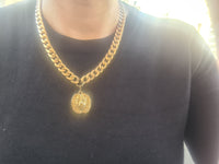 GOLD COIN NECKLACE, Unisex Chunky Necklace,Unique Gold Chunky Necklace, Lion Coin Necklace, Woman Big Pendant,Statement Gold Link Choker