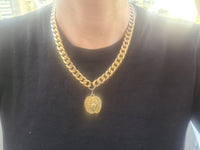GOLD COIN NECKLACE, Unisex Chunky Necklace,Unique Gold Chunky Necklace, Lion Coin Necklace, Woman Big Pendant,Statement Gold Link Choker
