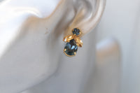 NAVY Blue Champagne EARRINGS, Blue Navy Bridesmaid Studs, Elegant Cluster Earrings For Bridal Wedding, Dark Blue and Gold Cocktail Earrings