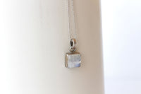 MOONSTONE SILVER STERLING 925 Necklace ,June Birthstone Necklace ,Square White Pendant, Rainbow Moonstone Necklace, Dainty Bridal Necklace