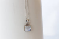 MOONSTONE SILVER STERLING 925 Necklace ,June Birthstone Necklace ,Square White Pendant, Rainbow Moonstone Necklace, Dainty Bridal Necklace