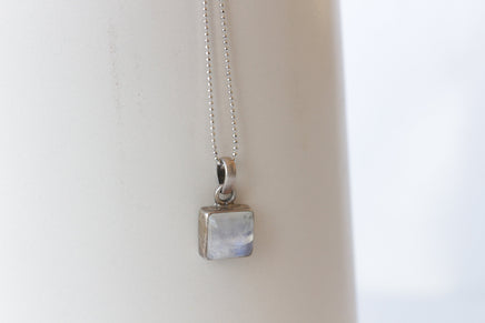 MOONSTONE SILVER STERLING 925 Necklace ,June Birthstone Necklace ,Square White Pendant, Rainbow Moonstone Necklace, Dainty Bridal Necklace