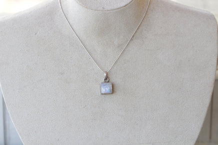 MOONSTONE SILVER STERLING 925 Necklace ,June Birthstone Necklace ,Square White Pendant, Rainbow Moonstone Necklace, Dainty Bridal Necklace
