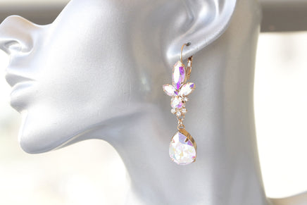 AB CRYSTAL BRIDAL Earrings, Aurora Borealis Statement Earrings,  Drop And Dangle earrings, Vintage Earrings For The Brides, Long Earrings