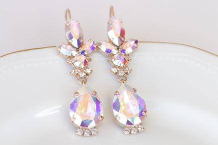 AB CRYSTAL BRIDAL Earrings, Aurora Borealis Statement Earrings,  Drop And Dangle earrings, Vintage Earrings For The Brides, Long Earrings
