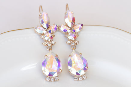 AB CRYSTAL BRIDAL Earrings, Aurora Borealis Statement Earrings,  Drop And Dangle earrings, Vintage Earrings For The Brides, Long Earrings