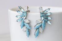 TURQUOISE OPAL EARRINGS, Vintage Stud earrings, Aquamarine Crystal Wedding jewelry, White Opal and Blue Earrings, Cluster Bridal Earrings