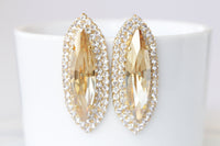 CHAMPAGNE EARRINGS, Gold Stud Earrings, Bridal Large Gold Topaz Earrings, Vintage Woman Earrings, Elegant Earrings,  Yellow Gold Earrings