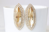 CHAMPAGNE EARRINGS, Gold Stud Earrings, Bridal Large Gold Topaz Earrings, Vintage Woman Earrings, Elegant Earrings,  Yellow Gold Earrings