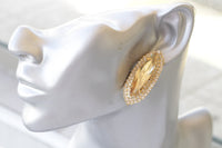 CHAMPAGNE EARRINGS, Gold Stud Earrings, Bridal Large Gold Topaz Earrings, Vintage Woman Earrings, Elegant Earrings,  Yellow Gold Earrings