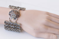 GRAY BRACELET,  Wedding Chunky Bracelet, Dark Grey Silver Formal Bracelet, Bridal Black Diamond Statement Bracelet, Woman Evening Jewelry