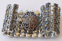 GRAY BRACELET,  Wedding Chunky Bracelet, Dark Grey Silver Formal Bracelet, Bridal Black Diamond Statement Bracelet, Woman Evening Jewelry