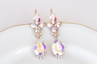 AB CRYSTAL BRIDAL Earrings, Aurora Borealis Statement Earrings,  Drop And Dangle earrings, Vintage Earrings For The Brides, Long Earrings