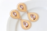 Rose Gold BRIDAL EARRINGS, Blush Pink Wedding Earrings, Morganite Crystal Earrings, Extra Large Statement Earrings, Mother Of The bride gift