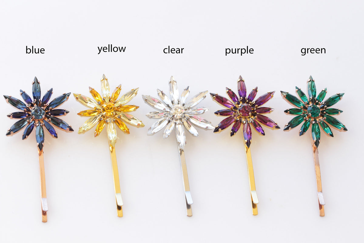 LELET NY Triple X Swaorvski Crystal Bobby Pin In Rose/Gold Wedding Shower Spring Crystal Bobby Pins - Etsy main image 2