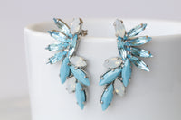 TURQUOISE OPAL EARRINGS, Vintage Stud earrings, Aquamarine Crystal Wedding jewelry, White Opal and Blue Earrings, Cluster Bridal Earrings