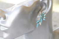 TURQUOISE OPAL EARRINGS, Vintage Stud earrings, Aquamarine Crystal Wedding jewelry, White Opal and Blue Earrings, Cluster Bridal Earrings