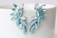 TURQUOISE OPAL EARRINGS, Vintage Stud earrings, Aquamarine Crystal Wedding jewelry, White Opal and Blue Earrings, Cluster Bridal Earrings