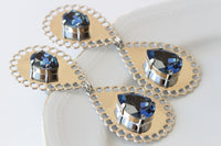Navy Blue BRIDAL EARRINGS, Dark Blue Wedding Evening  Earrings, Teardrop Formal Earrings, Silver Blue Extra Large Long Statement Earrings