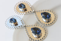 Navy Blue BRIDAL EARRINGS, Dark Blue Wedding Evening  Earrings, Teardrop Formal Earrings, Silver Blue Extra Large Long Statement Earrings
