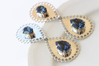 Navy Blue BRIDAL EARRINGS, Dark Blue Wedding Evening  Earrings, Teardrop Formal Earrings, Silver Blue Extra Large Long Statement Earrings